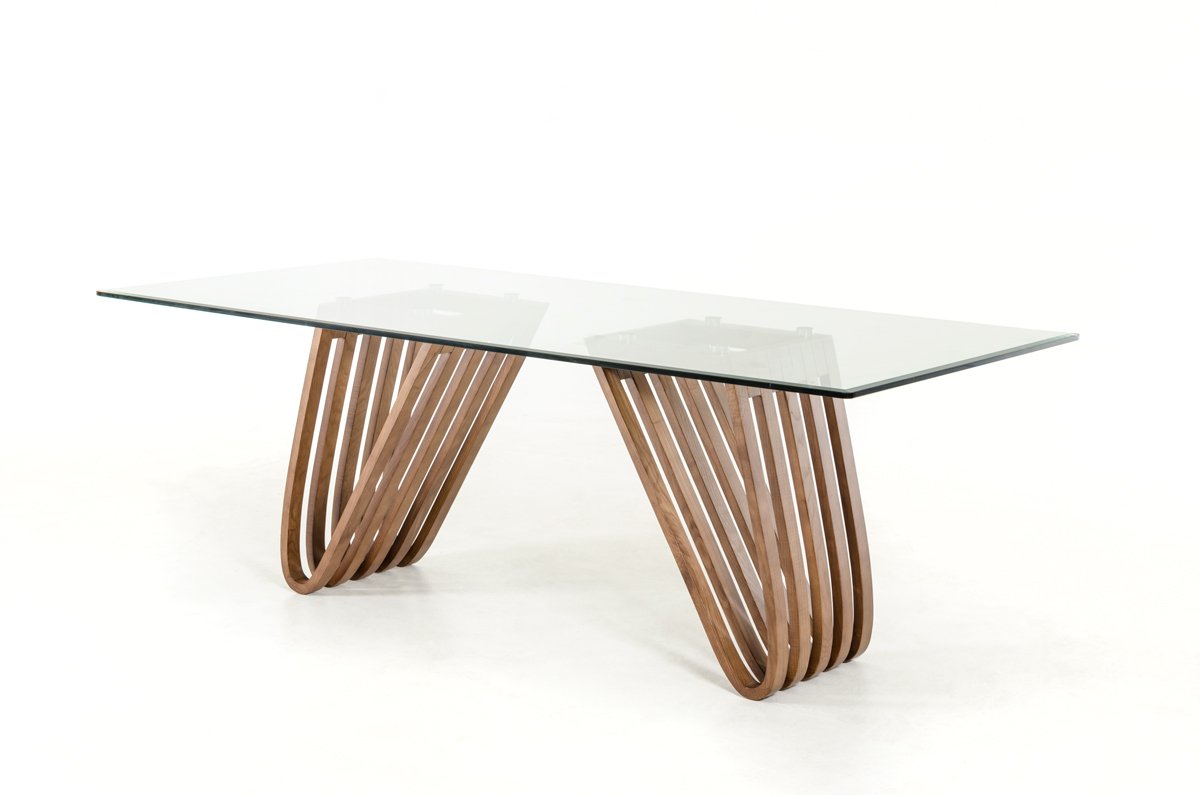 Mesa de comedor Modrest Draper Mid-Century de nogal y vidrio