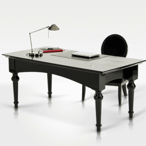 Escritorio de oficina de transición en laca de cocodrilo negro Ambassador de A&X