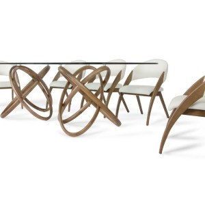 Mesa de comedor moderna Modrest Mason de vidrio y nogal