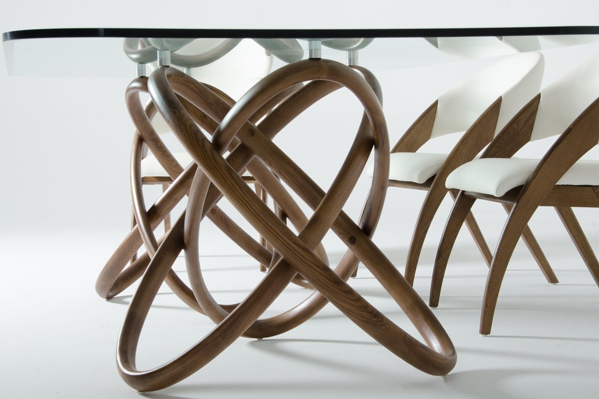 Mesa de comedor moderna Modrest Mason de vidrio y nogal - Image 5