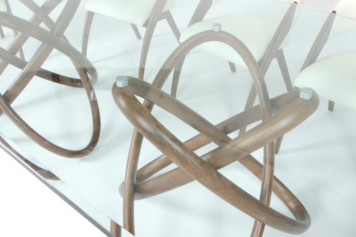 Mesa de comedor moderna Modrest Mason de vidrio y nogal - Image 4