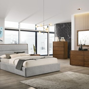 Modrest Dustin - Recámara moderna con adornos de nogal y tela gris