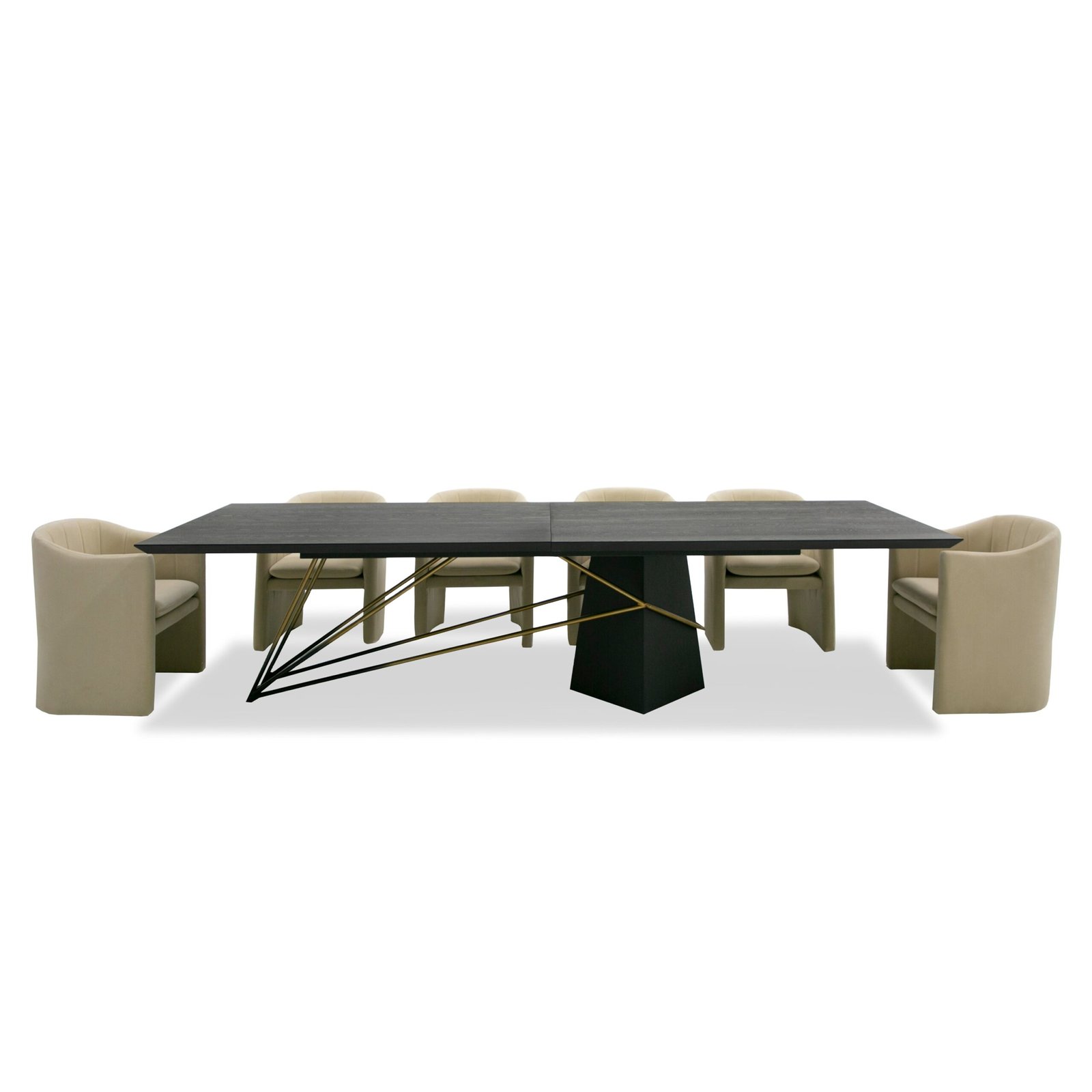 Modrest Elkhorn - Mesa de comedor Glam Black Ash + acero inoxidable de 126"