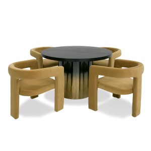 Modrest Elmira - Mesa de comedor redonda Glam Black Ash + acero inoxidable degradado