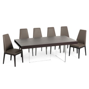 Modrest Encino - Mesa de comedor moderna de madera, chocolate y vidrio