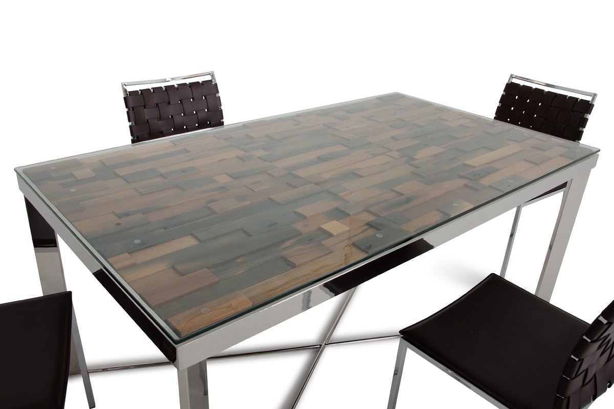 Mesa de comedor de mosaico de madera rectangular moderna Modrest Santiago - Image 4