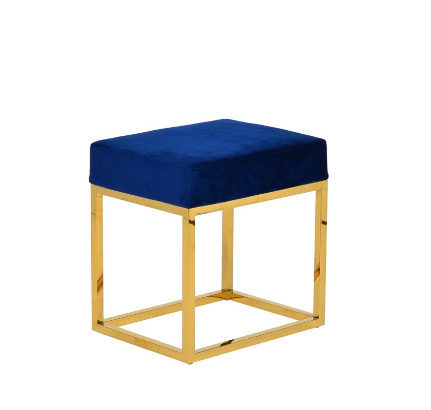Taburete otomano Modrest Downey moderno de terciopelo azul y dorado