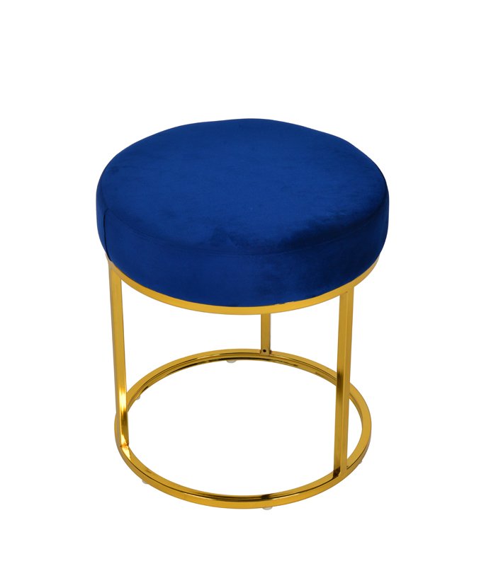 Taburete otomano Modrest Elmont moderno de terciopelo azul y dorado