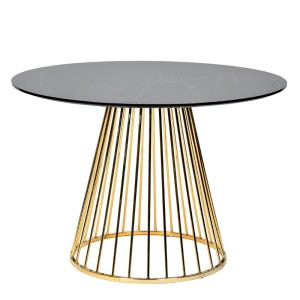 Mesa de comedor redonda moderna Modrest Holly en negro y dorado