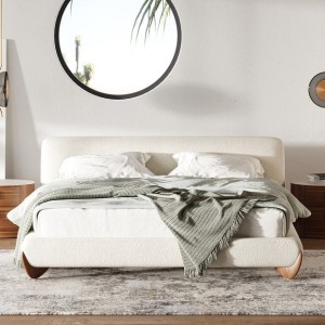 Modrest Fleury - Recámara Queen contemporánea de tela color crema y nogal