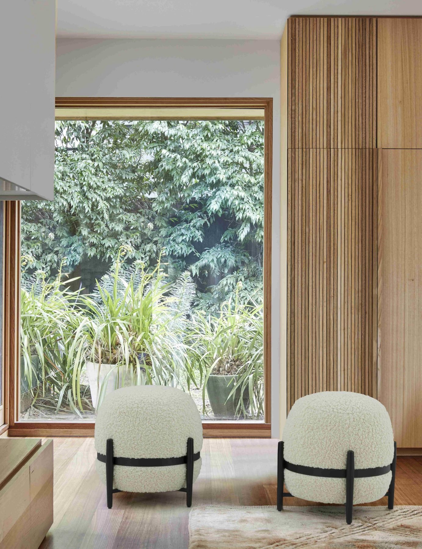 Divani Casa Fouston – Puf Sherpa blanco contemporáneo