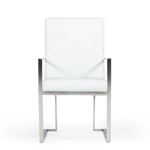 Modrest Fowler - Sillón de comedor moderno de ecopiel blanco