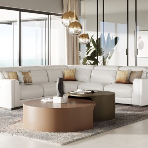 Modrest Frazier - Sofá seccional moderno de cuero blanco con 3 sillones reclinables