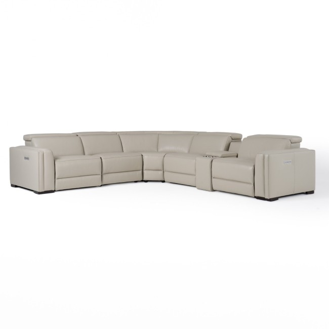 Modrest Frazier - Sofá seccional moderno de cuero gris claro con 3 sillones reclinables + consola - Image 2