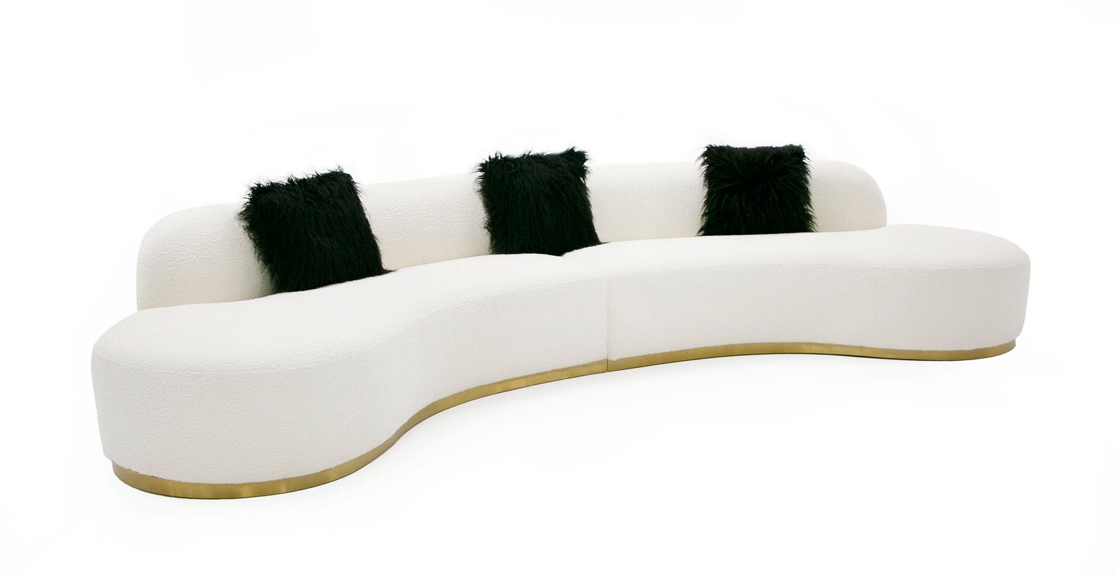 Divani Casa Frontier - Sofá seccional curvado de tela glamurosa color blanquecino con almohadas negras - Image 3