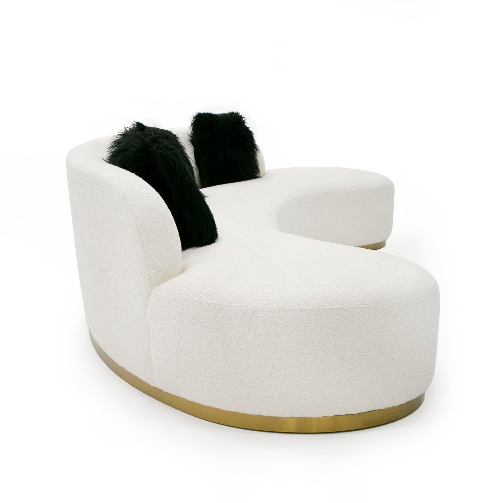 Divani Casa Frontier - Sofá seccional curvado de tela glamurosa color blanquecino con almohadas negras - Image 4