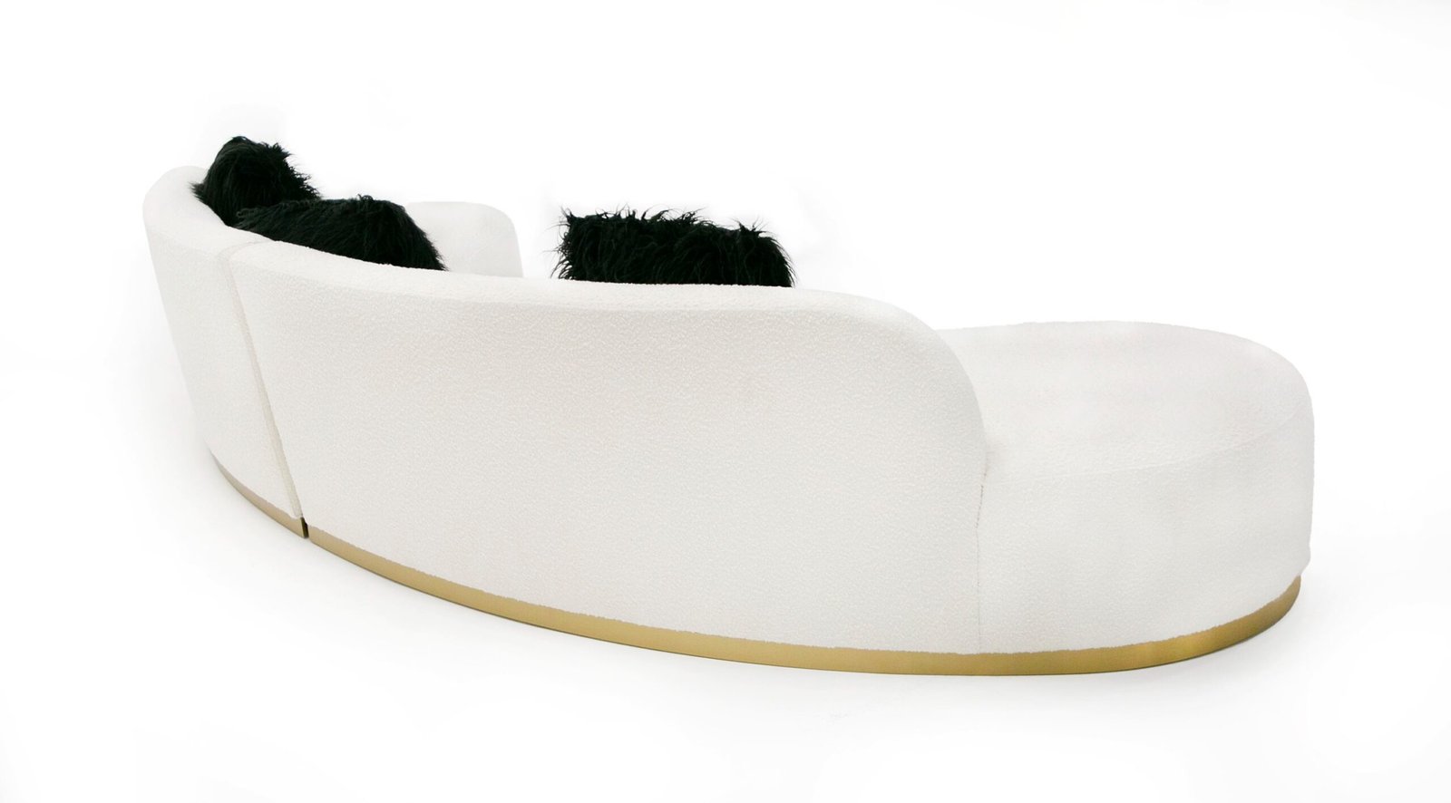 Divani Casa Frontier - Sofá seccional curvado de tela glamurosa color blanquecino con almohadas negras - Image 5