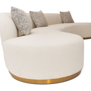 Divani Casa Frontier - Sofá seccional curvo de tela blanca glamurosa con almohadas beige