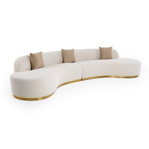 Divani Casa Frontier - Sofá seccional curvado de tela beige glamuroso con almohadas beige