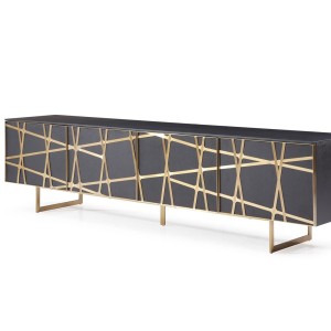 Modrest Kilson - Mueble para TV moderno de roble negro y dorado champán