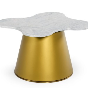 Modrest Gabbro - Mesa auxiliar Glam de mármol blanco y dorado