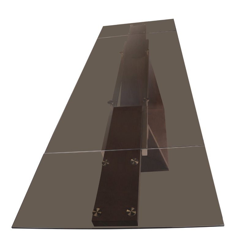 Mesa de comedor extensible moderna Modrest Babia de cristal ahumado y nogal