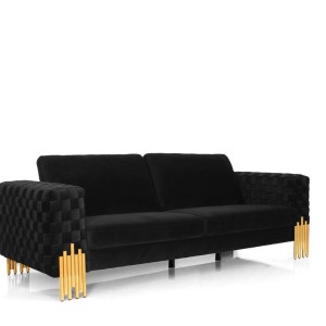 Divani Casa Georgia- Sofá moderno de terciopelo Glam negro + dorado