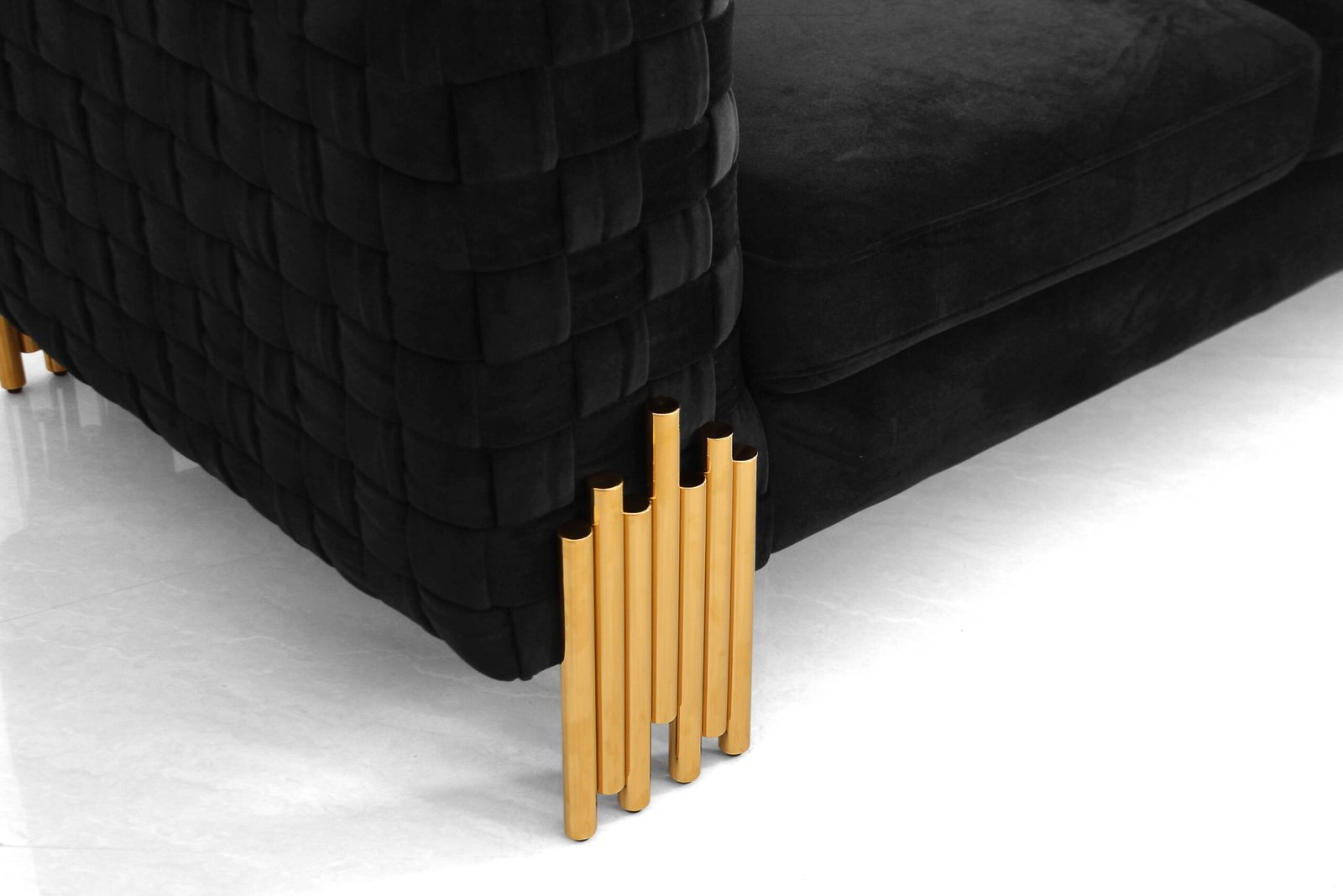 Divani Casa Georgia: moderno terciopelo Glam negro + sofá de dos plazas dorado - Image 3