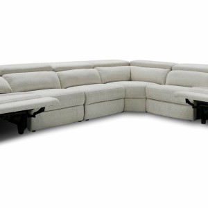 Divani Casa Gering - Seccional moderna de tela beige con 2 sillones reclinables eléctricos