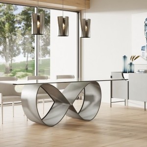 Modrest Hadley- Mesa de comedor de vidrio y gris mate