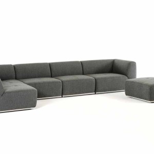 Divani Casa Hawthorn - Sofá seccional chaise con orientación izquierda modular de tela gris moderno + otomana