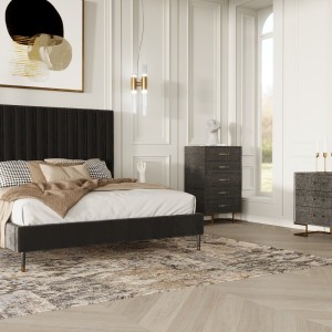 Modrest Hemlock Howard- Juego de recámara moderno de terciopelo gris oscuro y gris shagreen