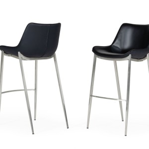 Modrest Hooper - Taburete de bar moderno de ecopiel negro (juego de 2)