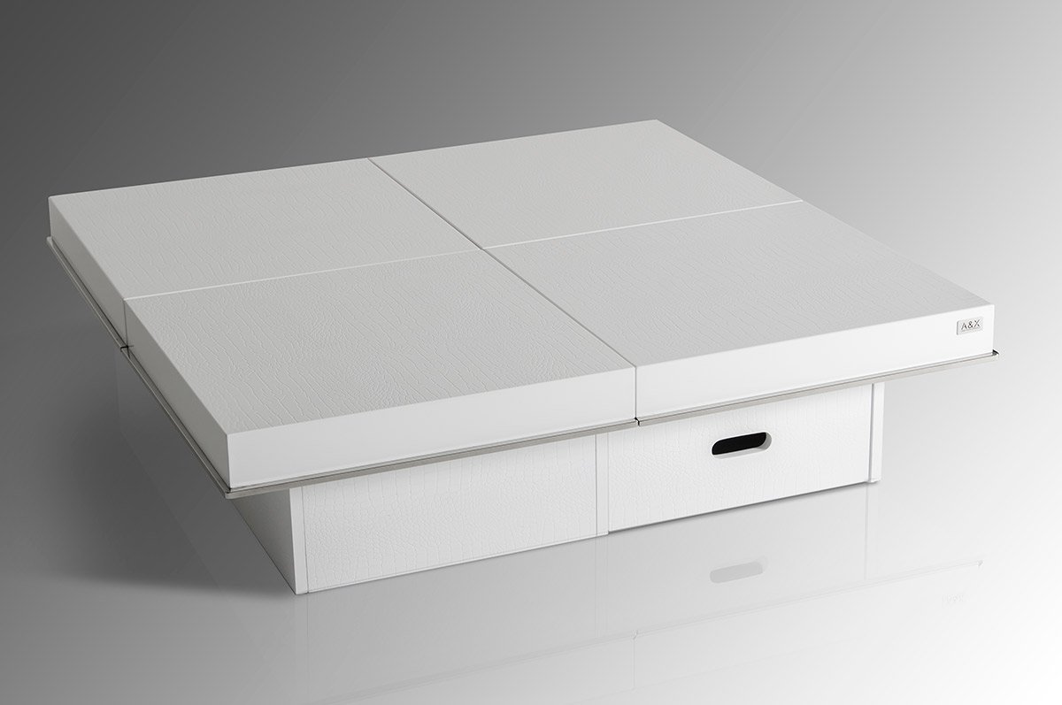 Horizon – Mesa de centro moderna de cocodrilo blanco con cuadrados extraíbles