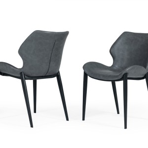 Modrest Instone - Silla de comedor industrial en ecopiel gris oscuro (juego de 2)