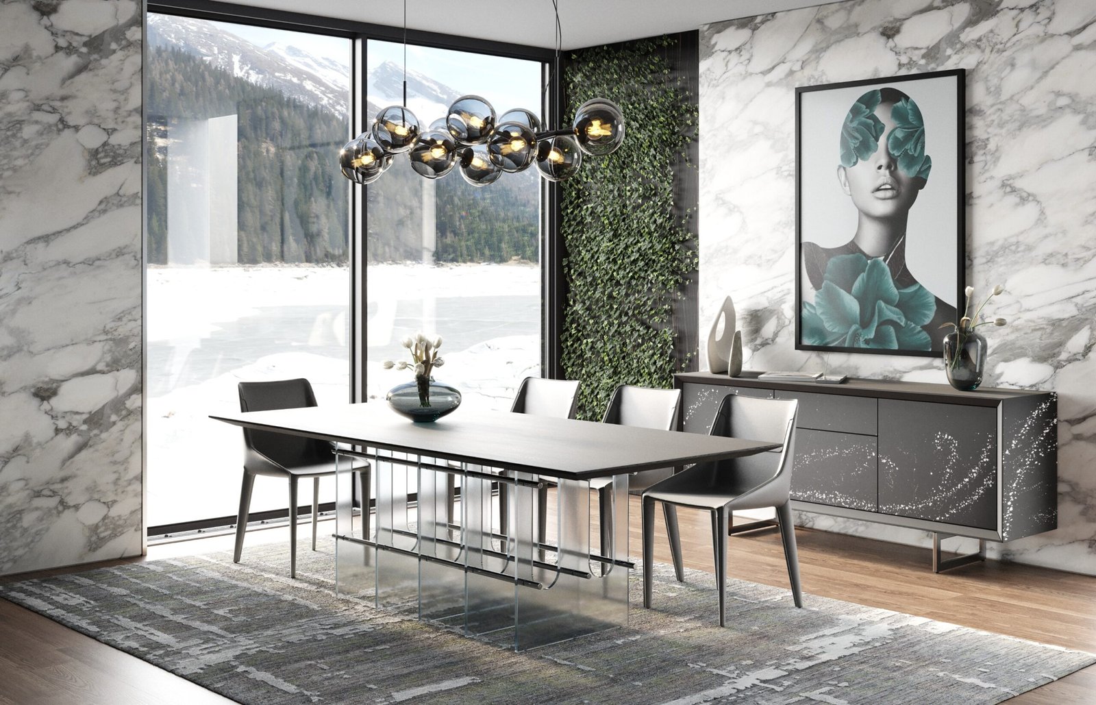 Modrest Inverness - Mesa de comedor contemporánea de roble negro + acrílico - Image 5