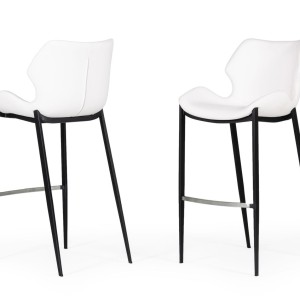 Modrest Ithaca - Taburete de bar moderno de polipiel blanco (juego de 2)