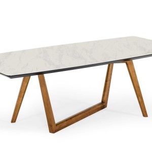 Modrest James - Mesa de comedor contemporánea de nogal y blanco