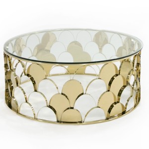 Mesa de centro redonda moderna de vidrio y oro Modrest Javier