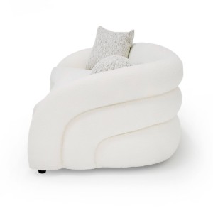 Modrest - Sofá moderno Joshua de 4 plazas curvo de tela blanca y topo