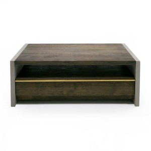 Modrest June - Mesa de centro moderna de hormigón gris oscuro y nogal