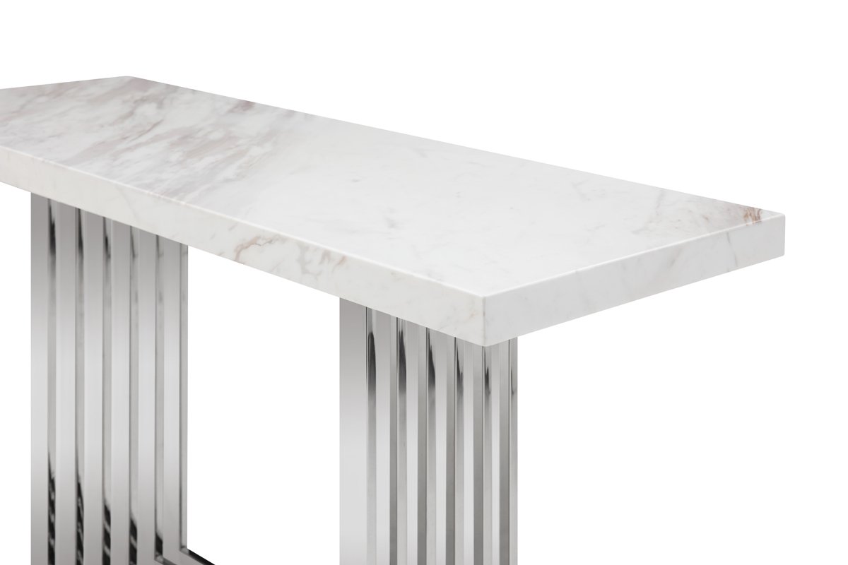 Mesa consola Modrest Kingsley moderna de mármol y acero inoxidable