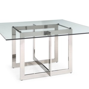 Modrest Keaton - Mesa de comedor cuadrada moderna de vidrio + acero inoxidable