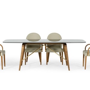 Modrest Kipling - Mesa de comedor grande moderna de nogal y vidrio ahumado