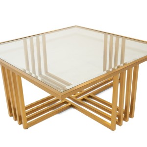 Modrest Kodiak - Mesa de centro Glam de cristal transparente y cristal dorado