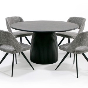 Modrest - Mesa de comedor redonda moderna de roble negro Lander de mediados de siglo