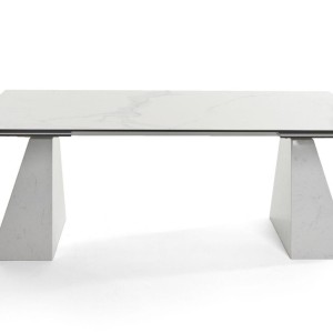 Modrest Latrobe - Mesa de comedor extensible moderna de cuarzo cerámico blanco de 118"