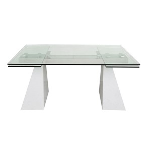 Modrest Latrobe - Mesa de comedor moderna extensible de piedra de cuarzo y vidrio