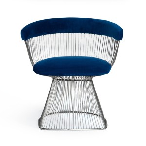 Modrest Lauren - Silla de comedor de acero inoxidable y terciopelo azul