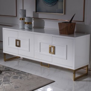 Modrest Leah - Buffet contemporáneo blanco de alto brillo y dorado champán